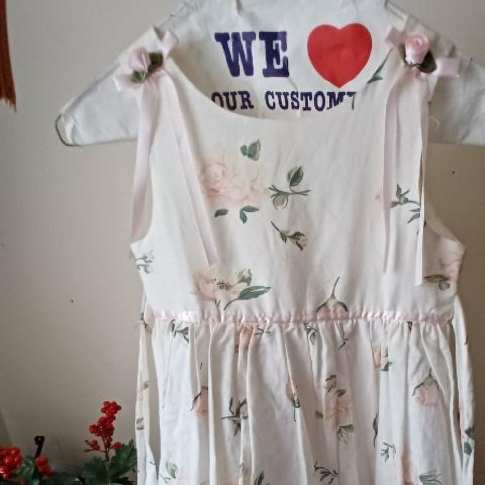Adorable Girl's White Rose-Design Dress